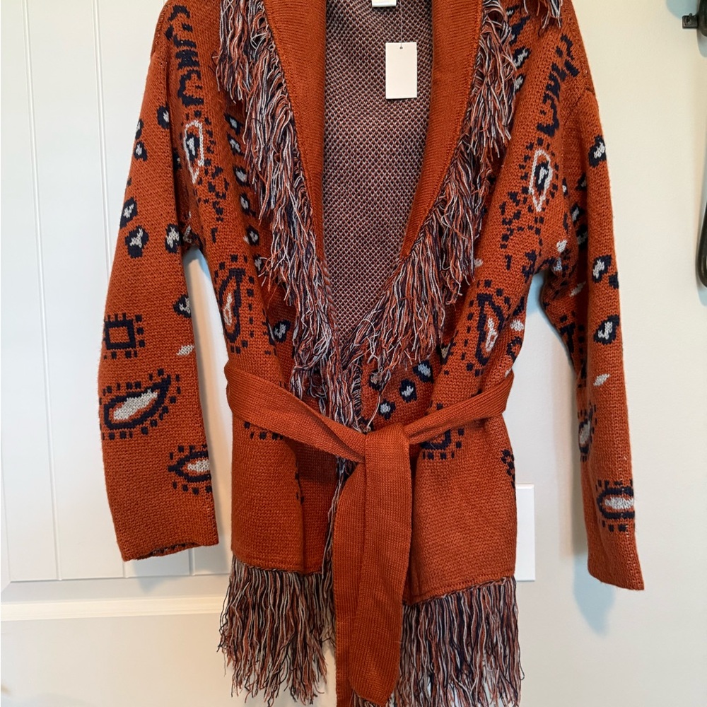 Fringed Rust Sweater Cardigan Boot Barn